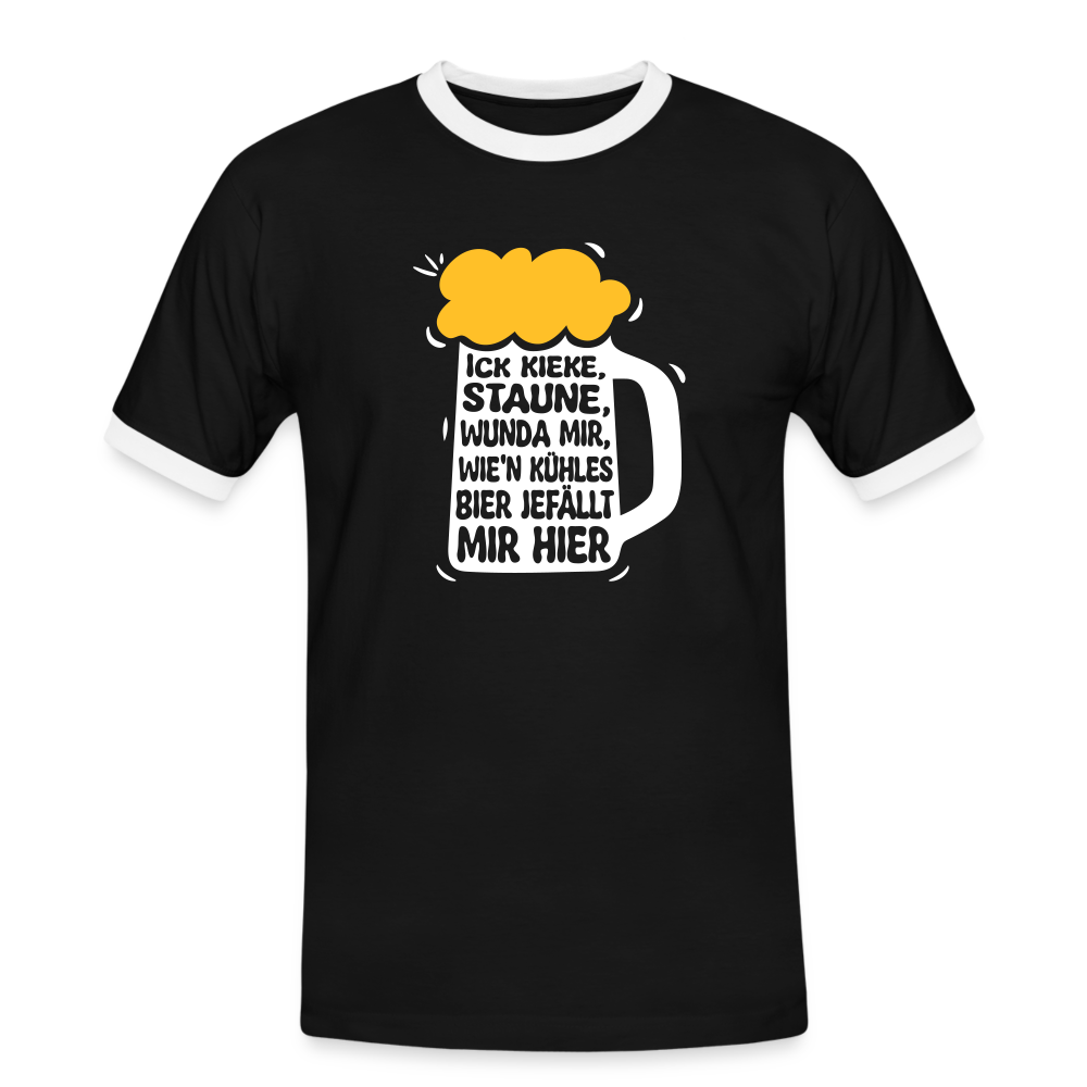 Ick kieke, staune, wunda mir, wie'n kühles Bier jefällt mir hier - Männer Ringer T-Shirt - Schwarz/Weiß