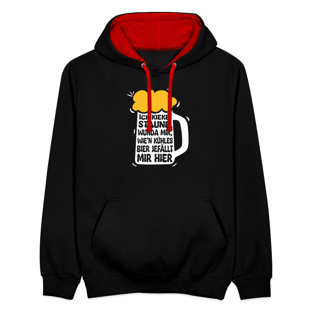 Ick kieke, staune, wunda mir, wie'n kühles Bier jefällt mir hier - Kontrast Hoodie - Schwarz/Rot