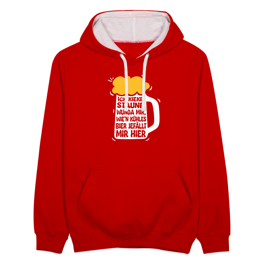 Ick kieke, staune, wunda mir, wie'n kühles Bier jefällt mir hier - Kontrast Hoodie - Rot/Weiß
