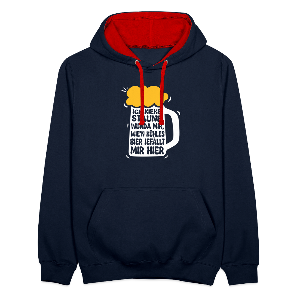 Ick kieke, staune, wunda mir, wie'n kühles Bier jefällt mir hier - Kontrast Hoodie - Navy/Rot