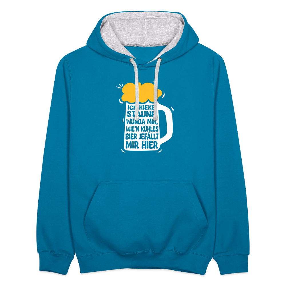 Ick kieke, staune, wunda mir, wie'n kühles Bier jefällt mir hier - Kontrast Hoodie - Pfauenblau/Grau meliert
