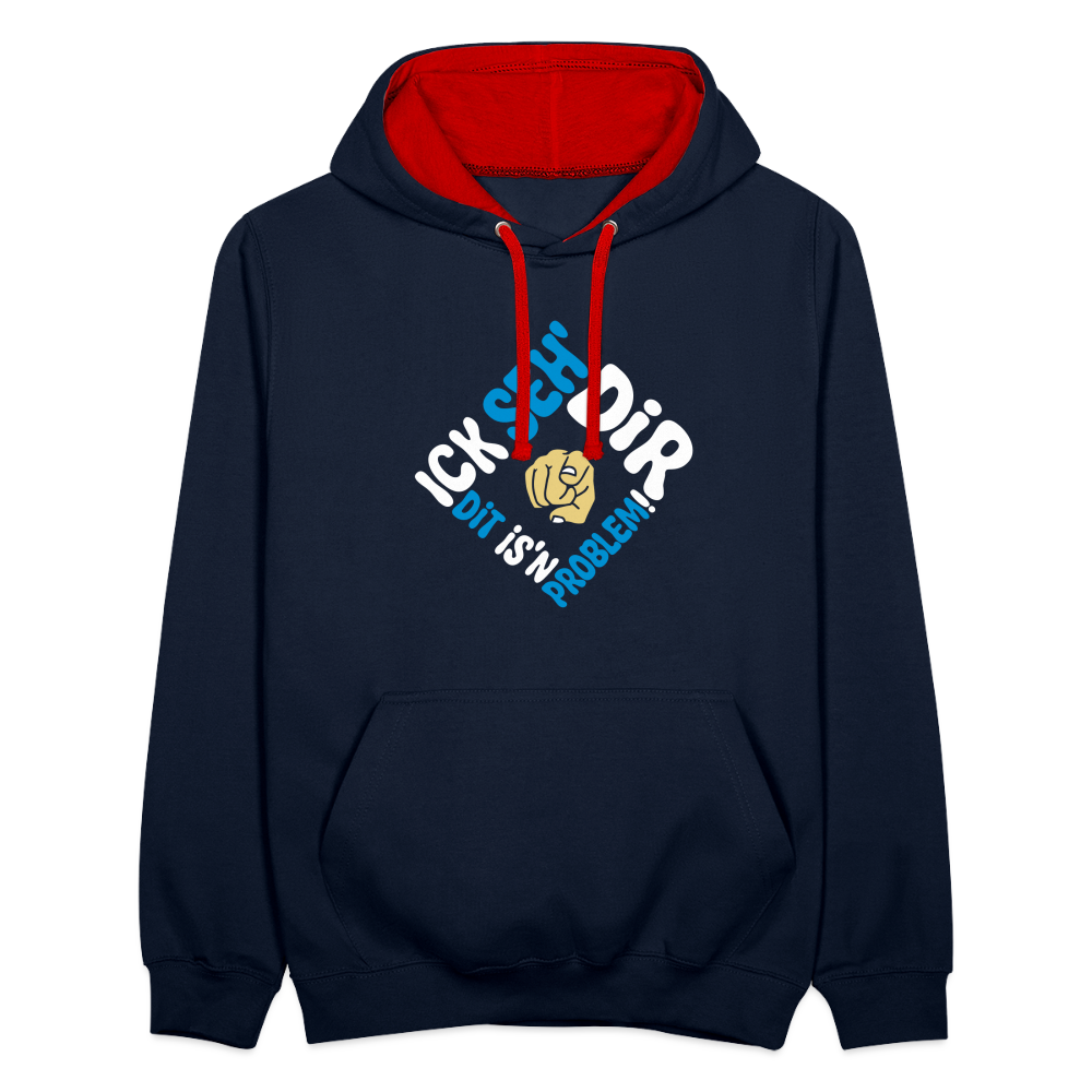 Ick seh' dir. Dit is'n Problem. - Kontrast Hoodie - Navy/Rot