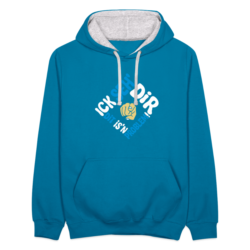 Ick seh' dir. Dit is'n Problem. - Kontrast Hoodie - Pfauenblau/Grau meliert