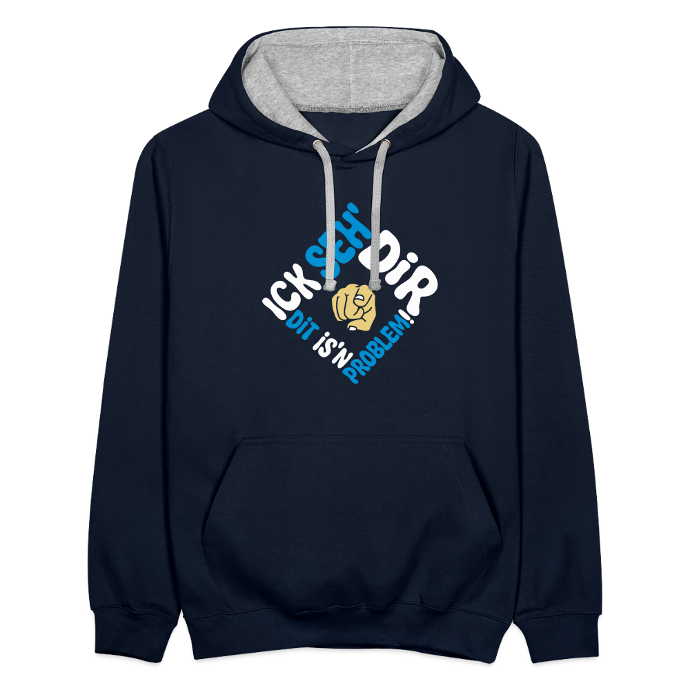 Ick seh' dir. Dit is'n Problem. - Kontrast Hoodie - Navy/Grau meliert