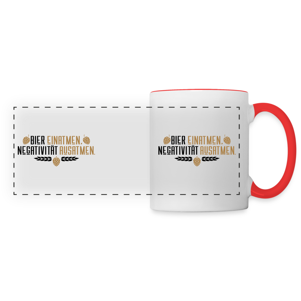 Bier einatmen, Negativität ausatmen. - Tasse zweifarbig - Weiß/Rot