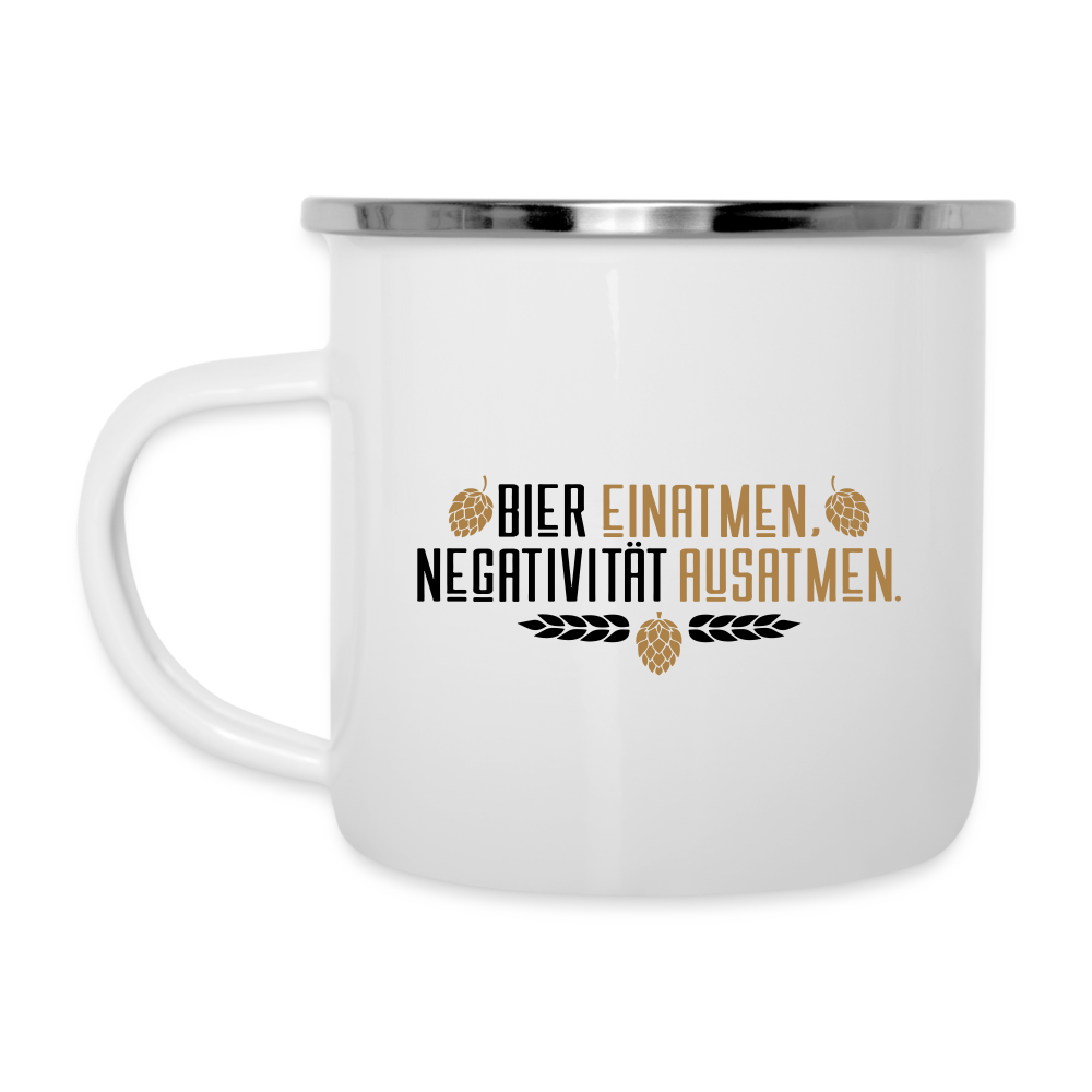 Bier einatmen, Negativität ausatmen. - Emaille Tasse