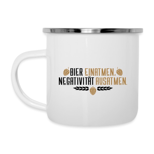 Bier einatmen, Negativität ausatmen. - Emaille Tasse