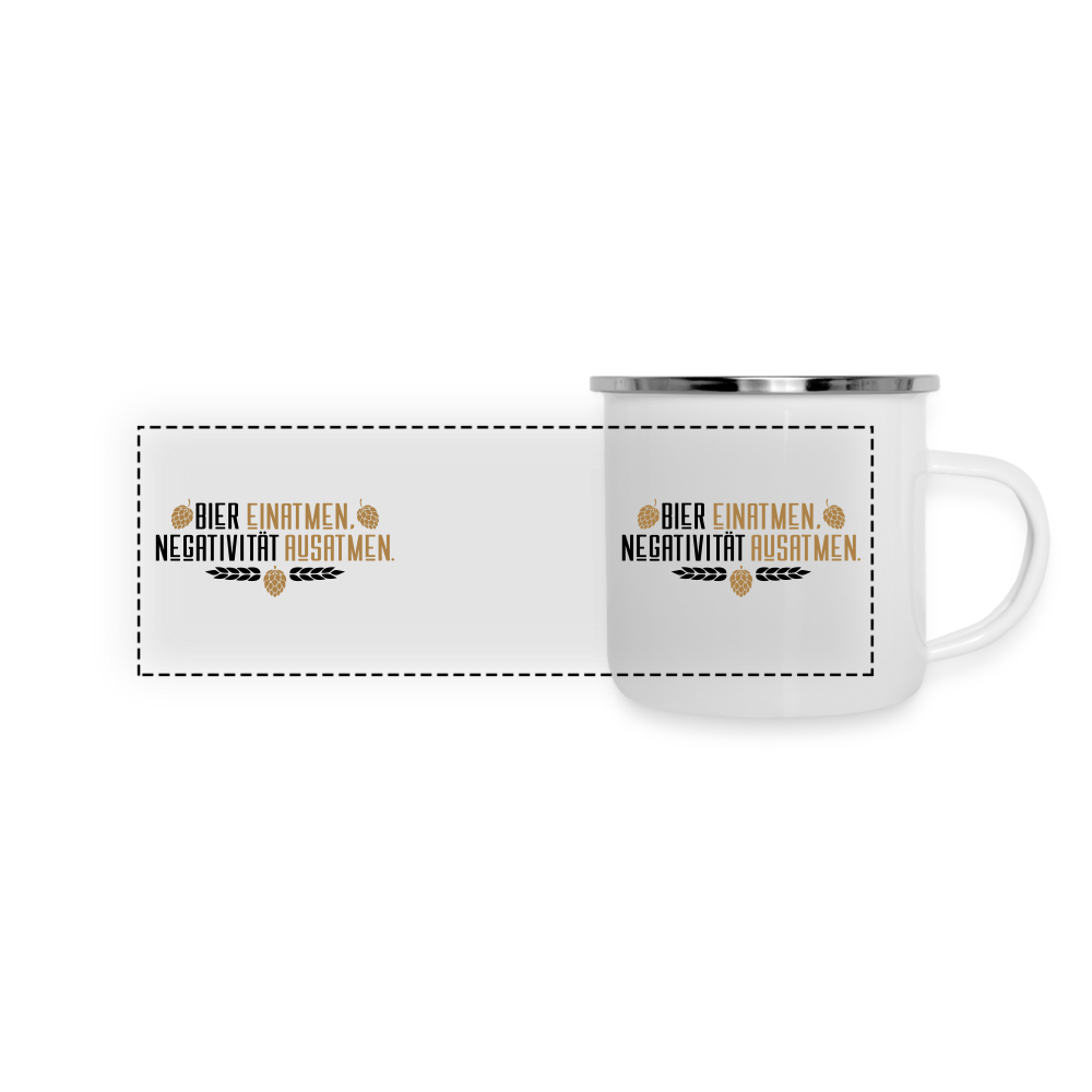 Bier einatmen, Negativität ausatmen. - Emaille Tasse - weiß