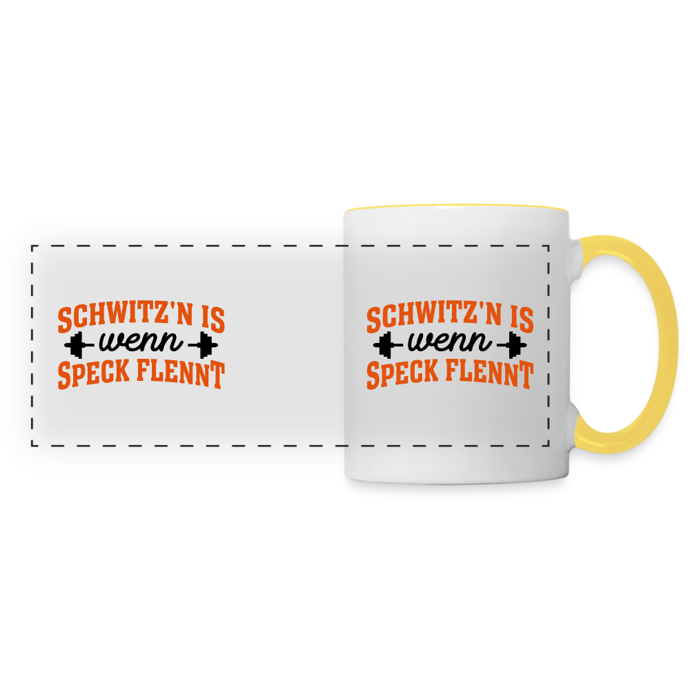 Schwitz'n is wenn Speck flennt - Tasse zweifarbig - Weiß/Gelb