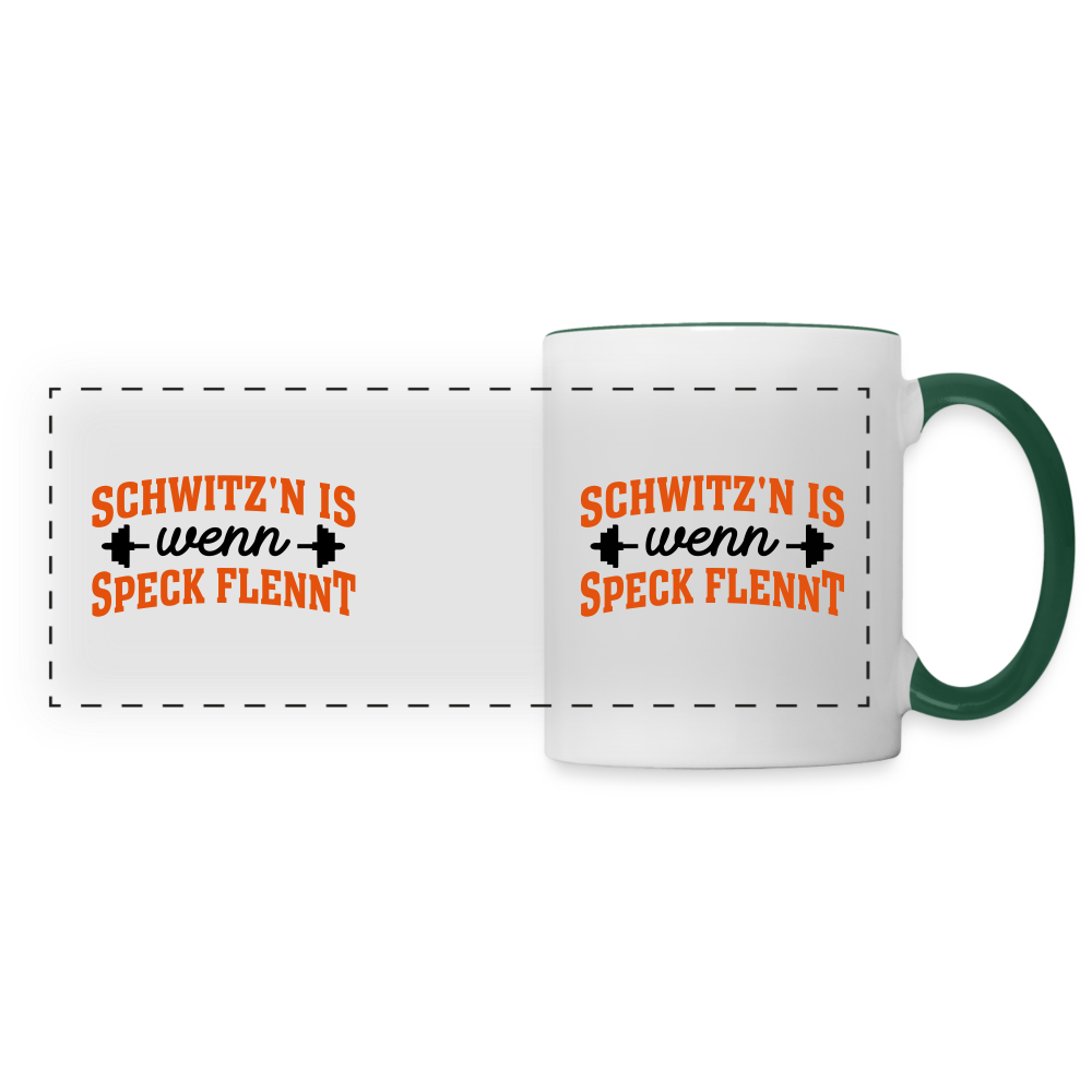 Schwitz'n is wenn Speck flennt - Tasse zweifarbig - Weiß/Dunkelgrün