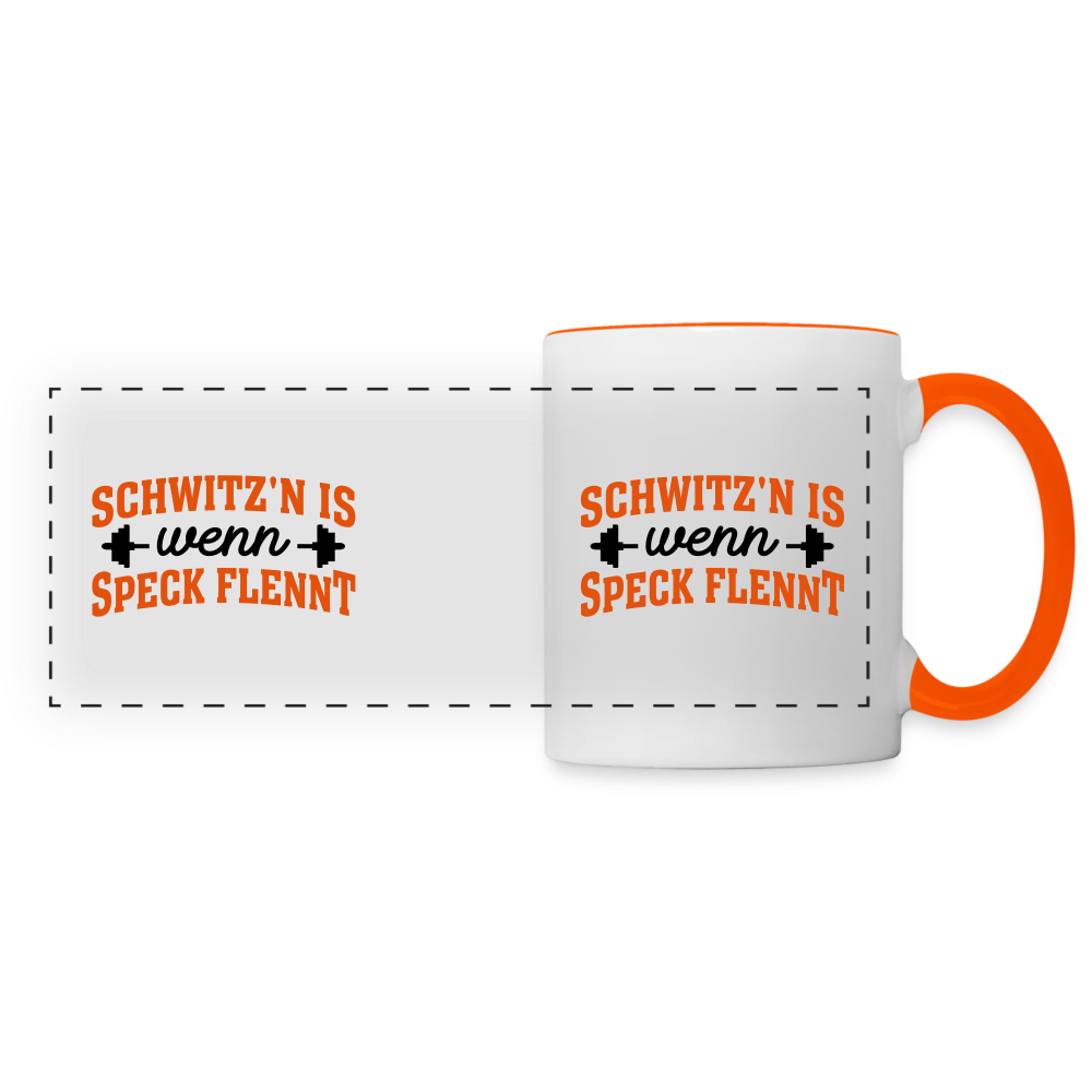 Schwitz'n is wenn Speck flennt - Tasse zweifarbig - Weiß/Orange