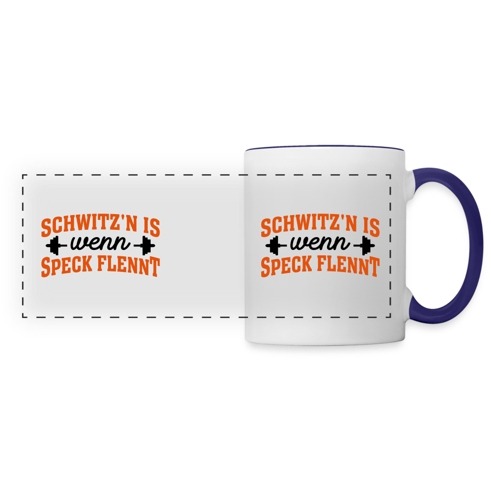 Schwitz'n is wenn Speck flennt - Tasse zweifarbig - Weiß/Kobaltblau