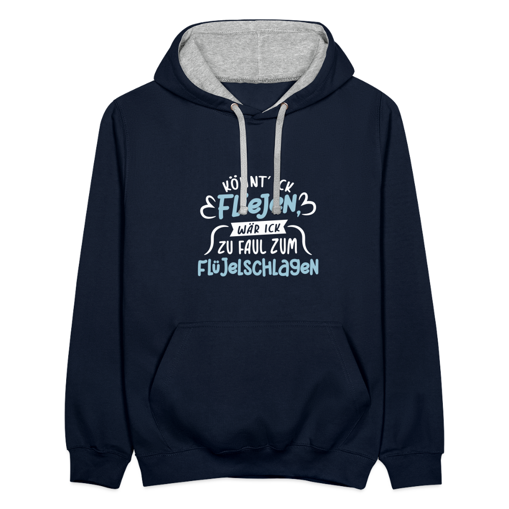 Könnt' ick fliejen, wär ick zu faul zum Flüjelschlagen - Kontrast Hoodie - Navy/Grau meliert