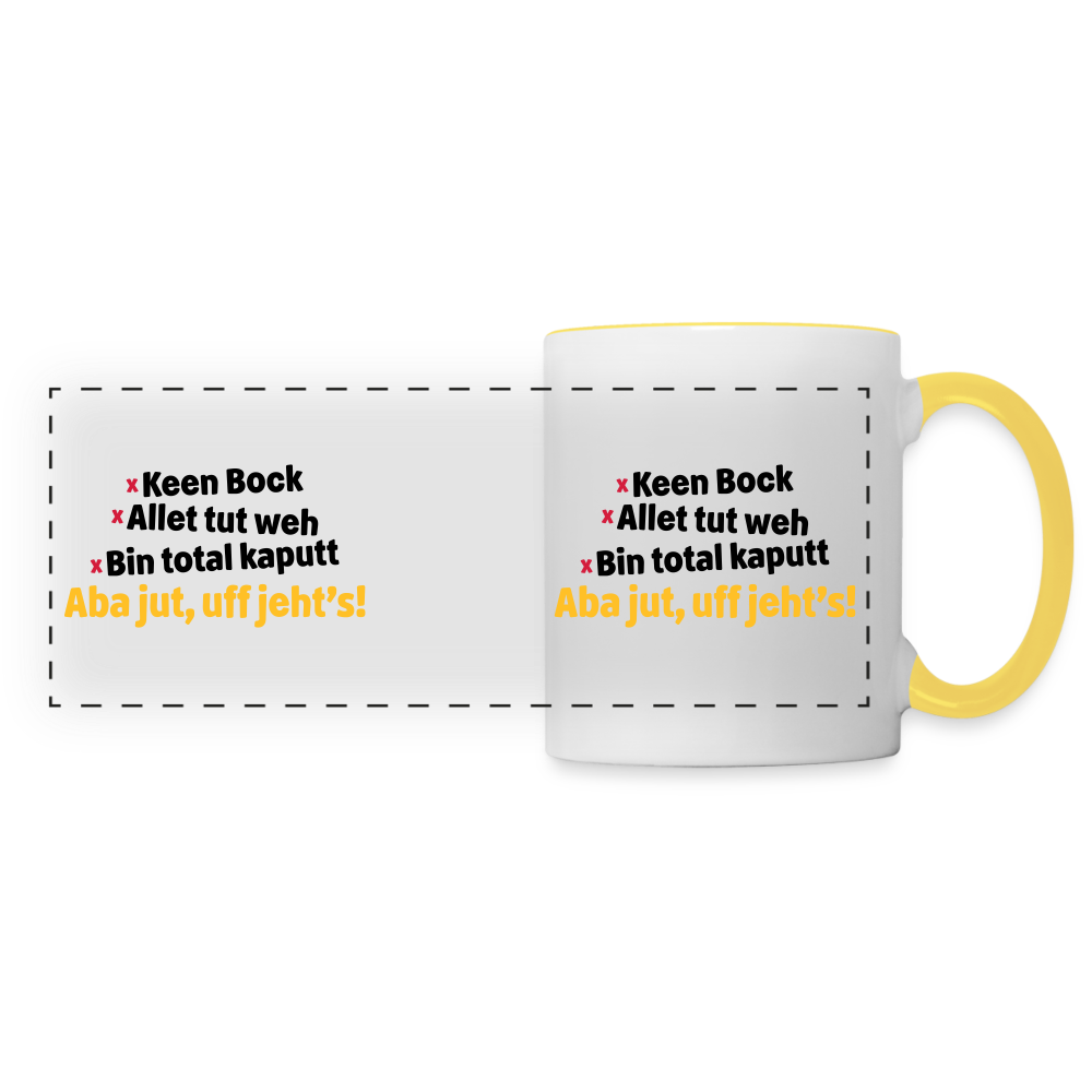 aba jut, uff jeht's! - Tasse zweifarbig - Weiß/Gelb
