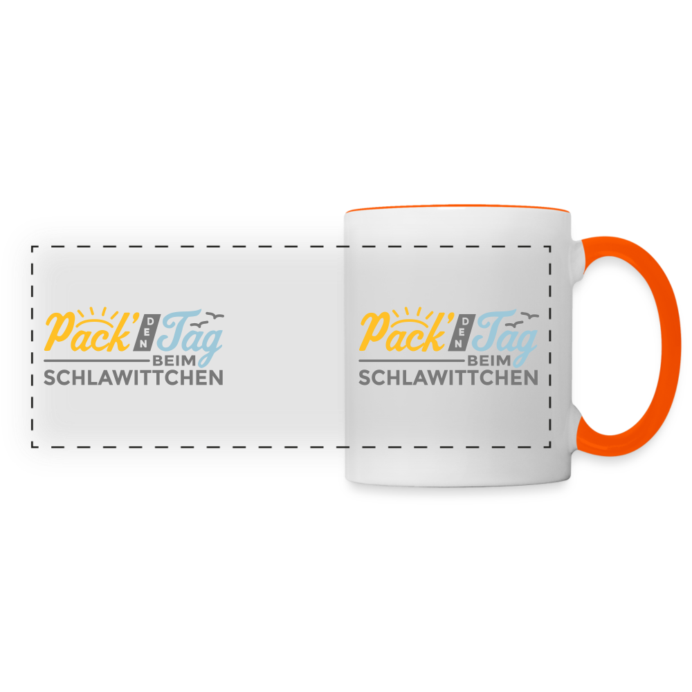 Pack' den Tag beim Schlawittchen - Tasse zweifarbig - Weiß/Orange