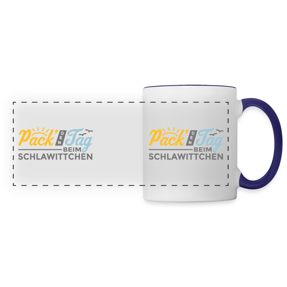 Pack' den Tag beim Schlawittchen - Tasse zweifarbig - Weiß/Kobaltblau