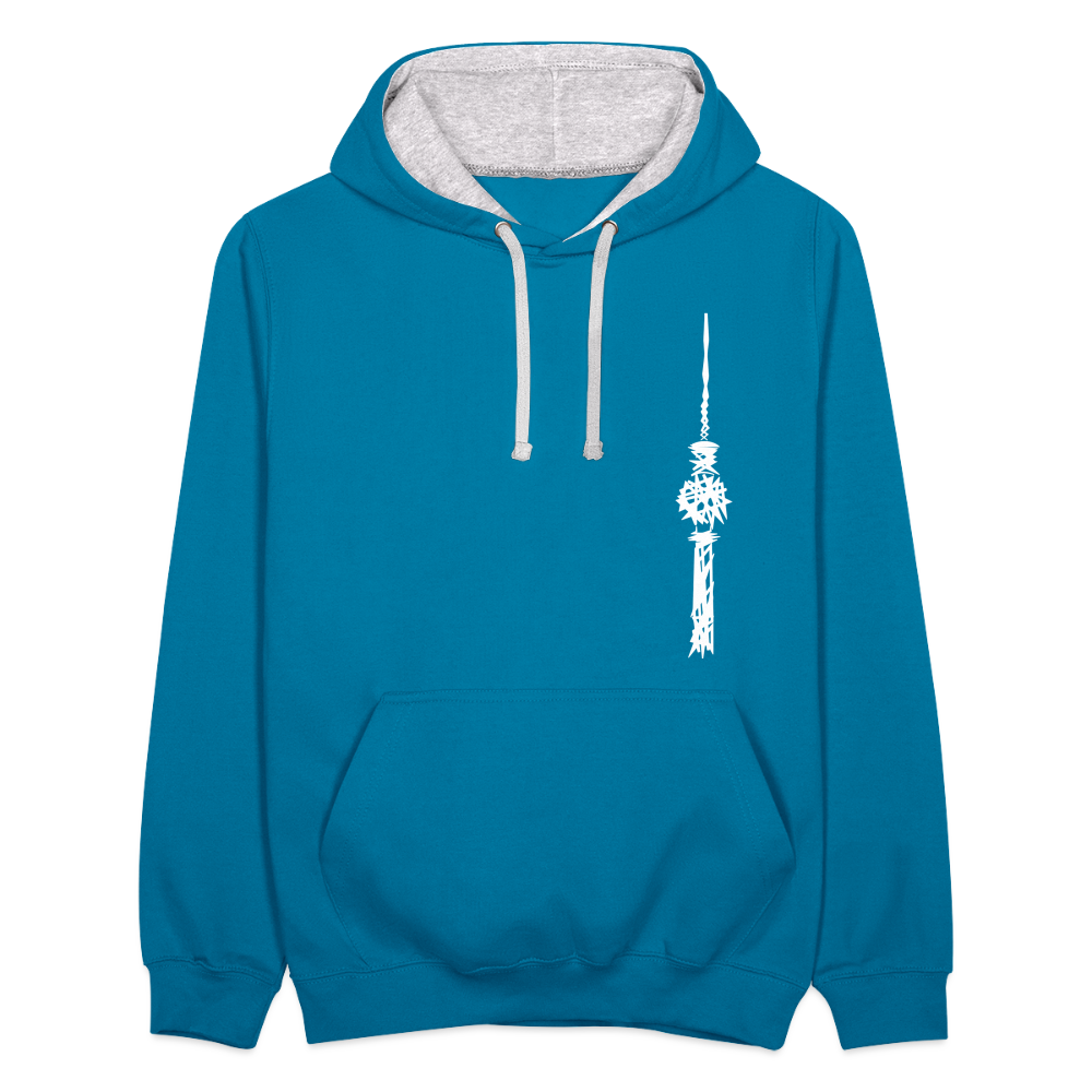 Fernsehturm Zick zack - Kontrast Hoodie - Pfauenblau/Grau meliert