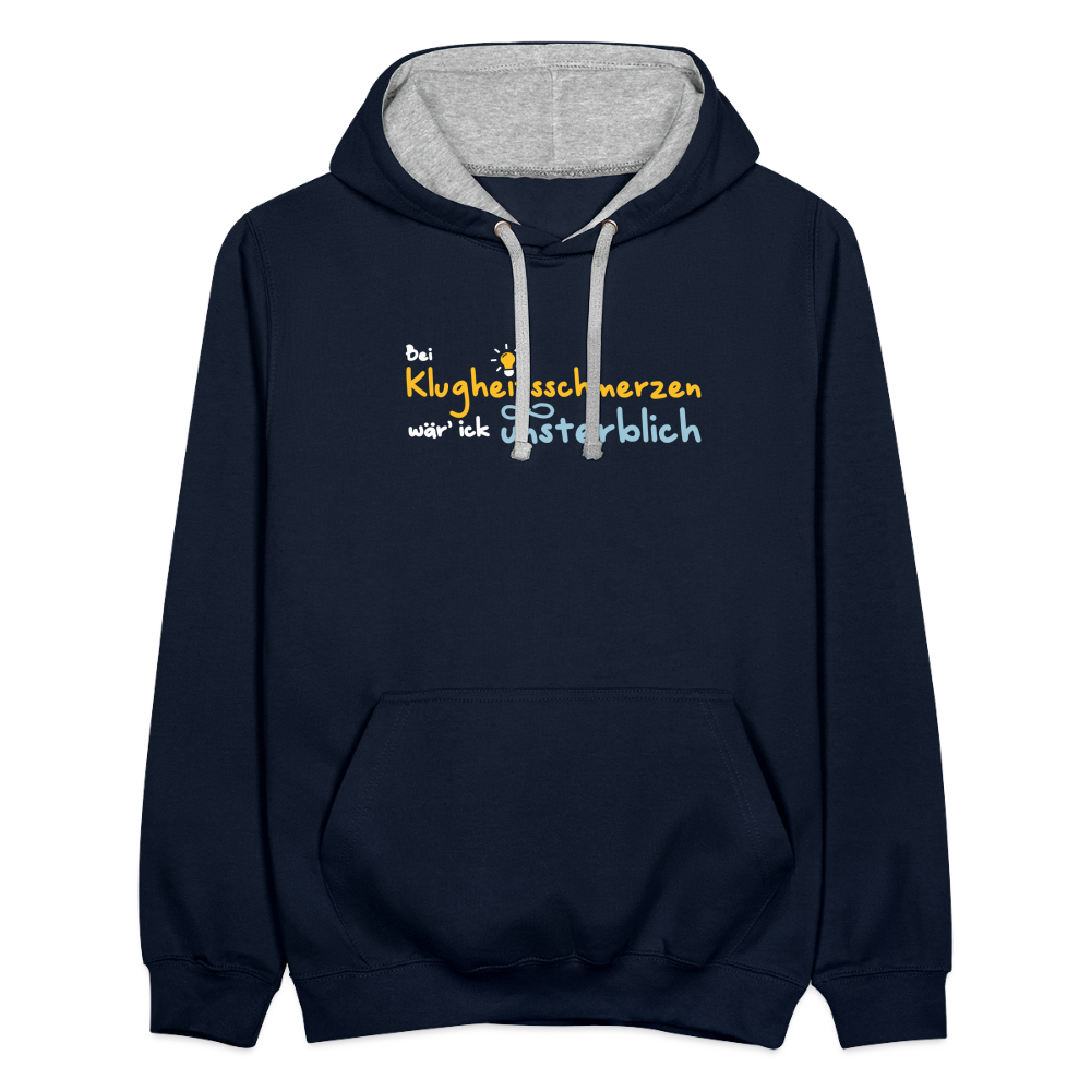 Bei Klugheitsschmerzen wär' ick unsterblich - Kontrast Hoodie - Navy/Grau meliert