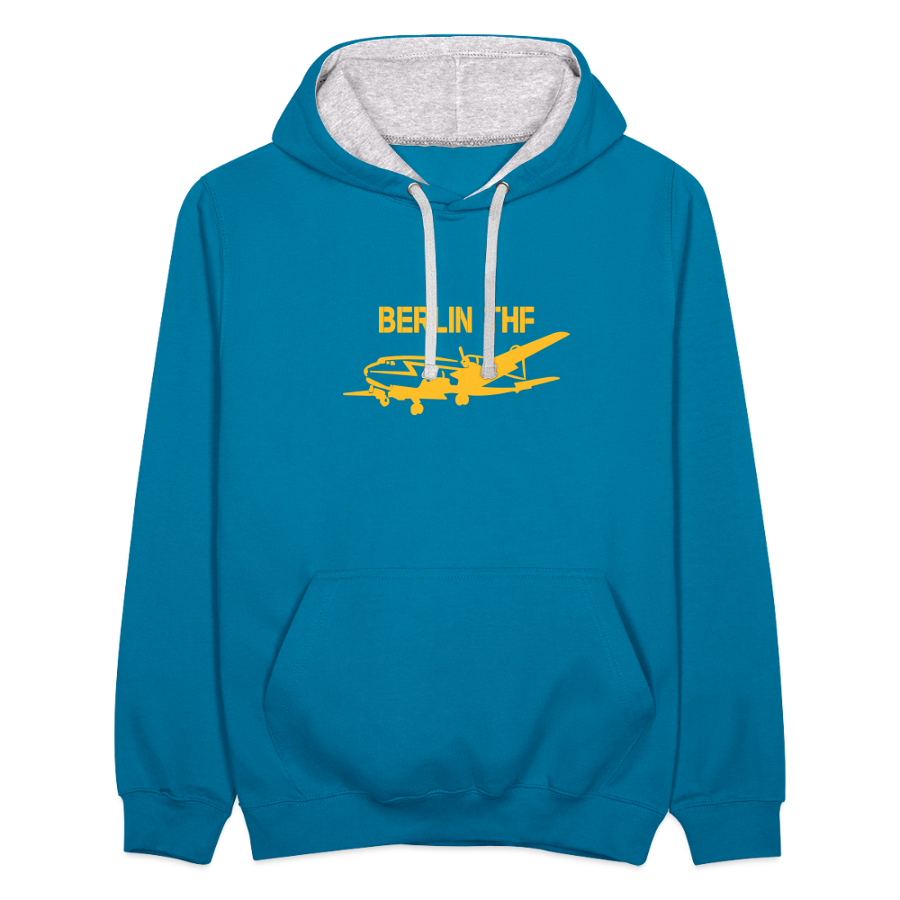 Berlin THF - Kontrast Hoodie - Pfauenblau/Grau meliert