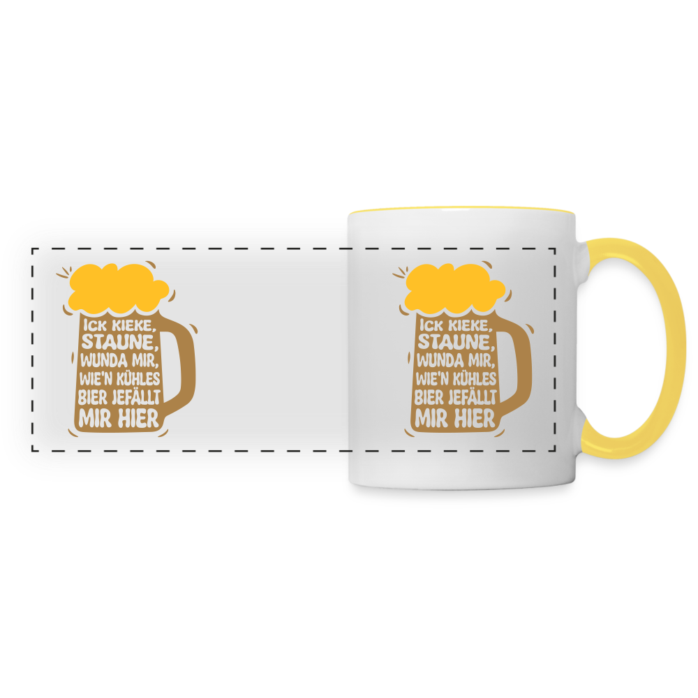Ick kieke, staune, wunda mir, wie'n kühles Bier jefällt mir hier - Tasse zweifarbig - Weiß/Gelb