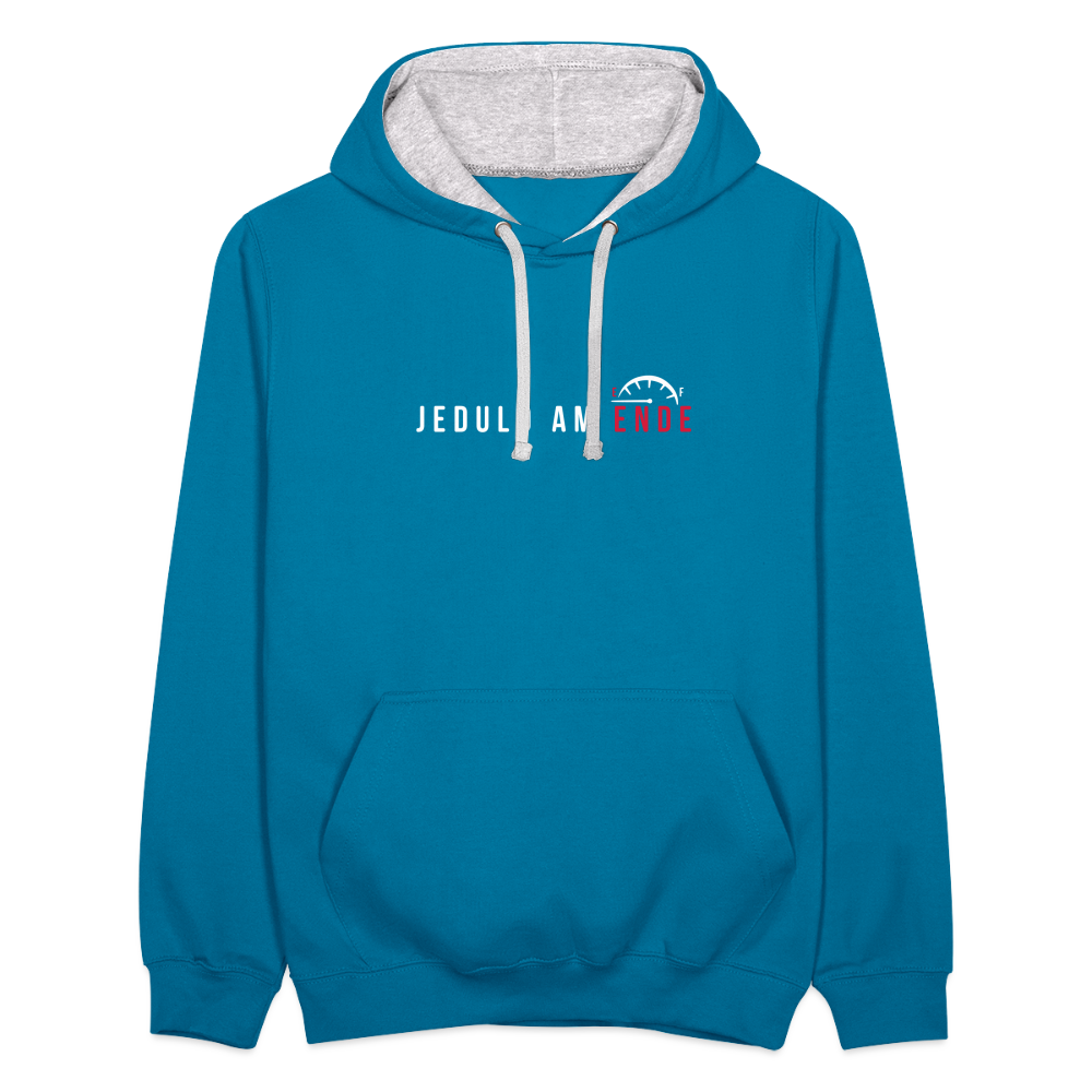 Jeduld am Ende - Kontrast Hoodie - Pfauenblau/Grau meliert