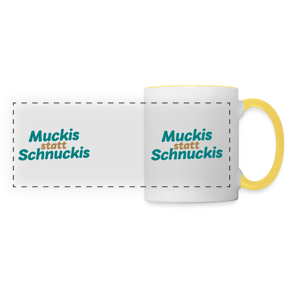 Muckis statt Schnuckis - Tasse zweifarbig - Weiß/Gelb