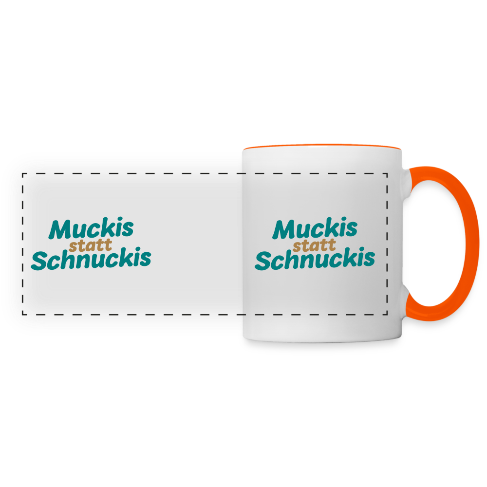Muckis statt Schnuckis - Tasse zweifarbig - Weiß/Orange