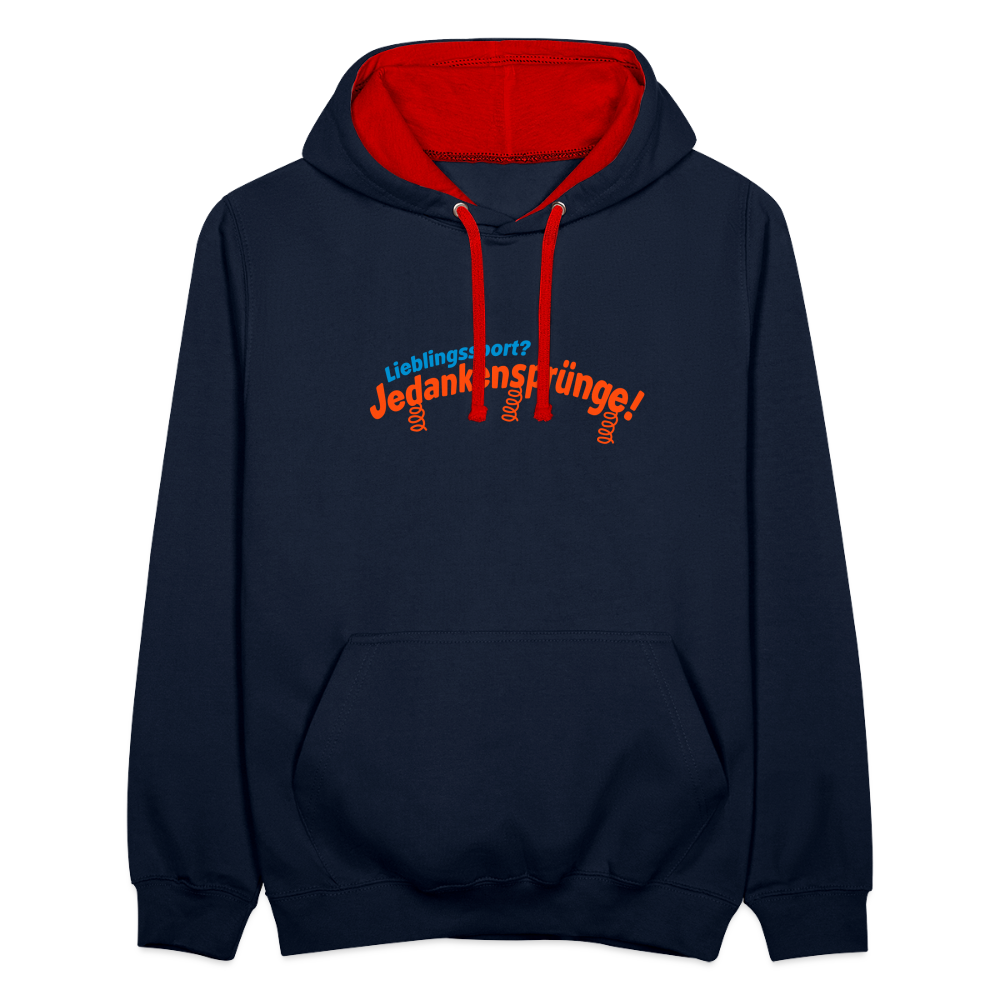 Lieblingssport? Jedankensprünge! - Kontrast Hoodie - Navy/Rot