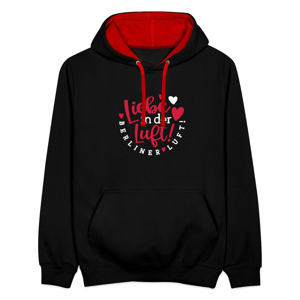 Liebe in der Luft! Berliner Luft! - Kontrast Hoodie - Schwarz/Rot