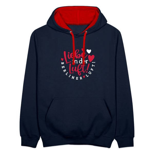 Liebe in der Luft! Berliner Luft! - Kontrast Hoodie - Navy/Rot