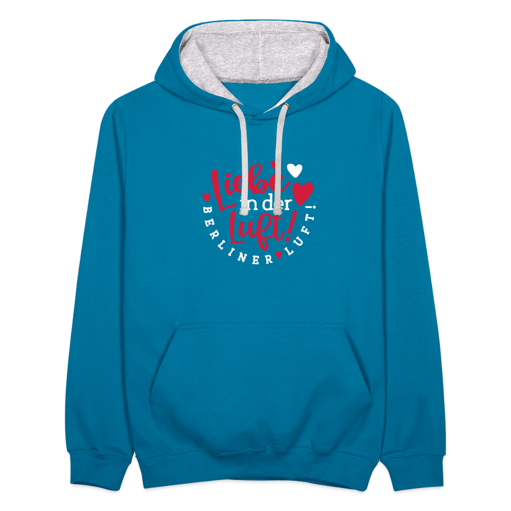 Liebe in der Luft! Berliner Luft! - Kontrast Hoodie - Pfauenblau/Grau meliert