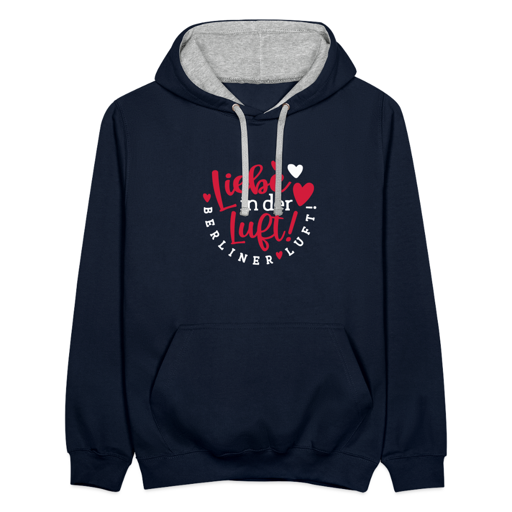 Liebe in der Luft! Berliner Luft! - Kontrast Hoodie - Navy/Grau meliert