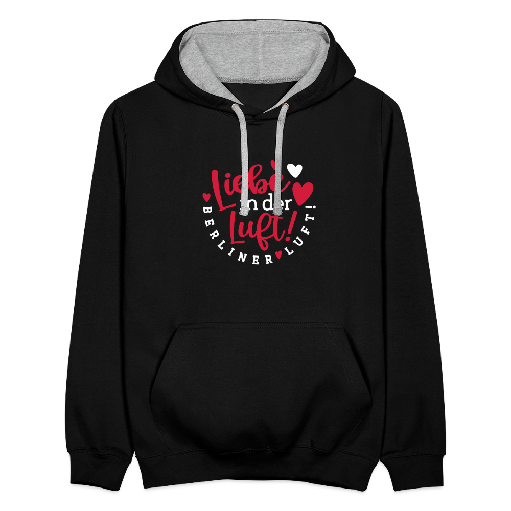 Liebe in der Luft! Berliner Luft! - Kontrast Hoodie - Schwarz/Grau meliert