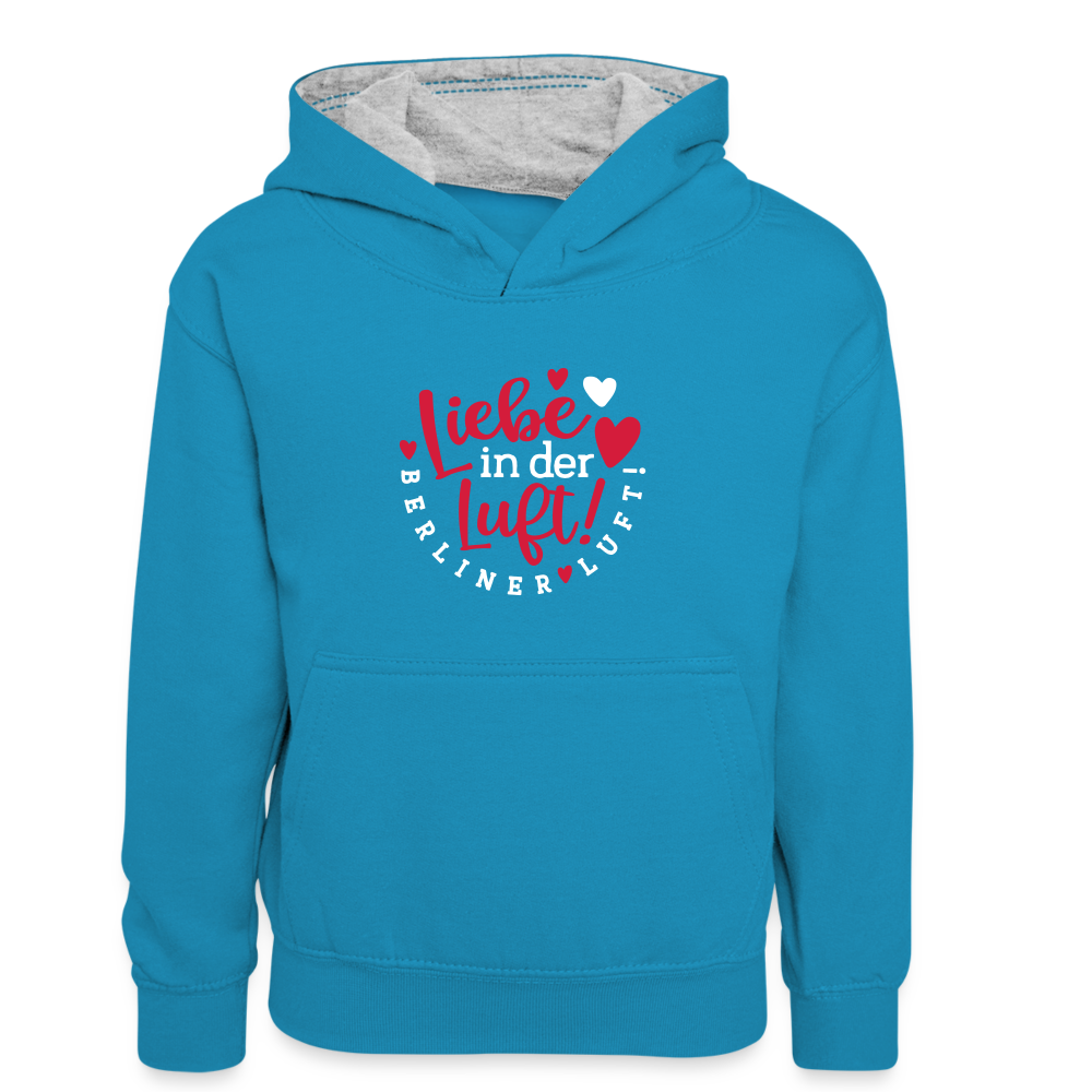 Liebe in der Luft! Berliner Luft! - Teenager Kontrast-Hoodie - Pfauenblau/Grau meliert