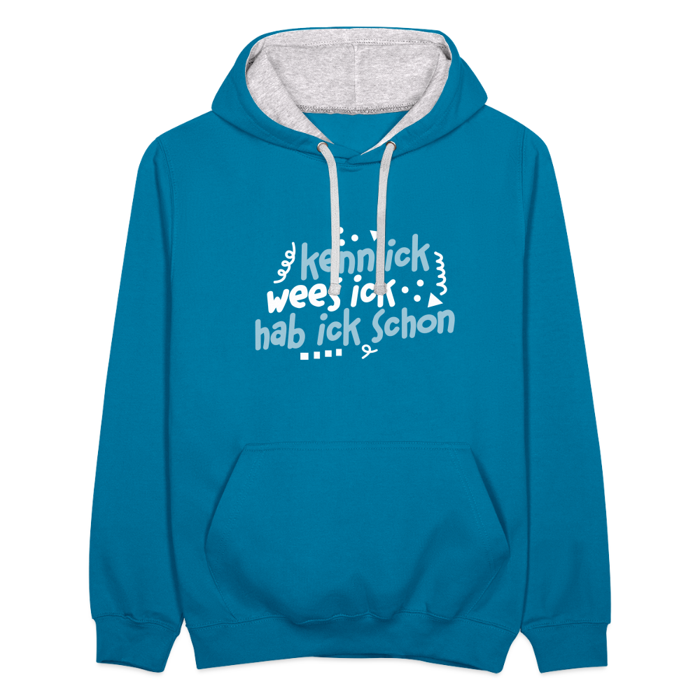 kenn ick wees ick hab ick schon - Kontrast Hoodie - Pfauenblau/Grau meliert