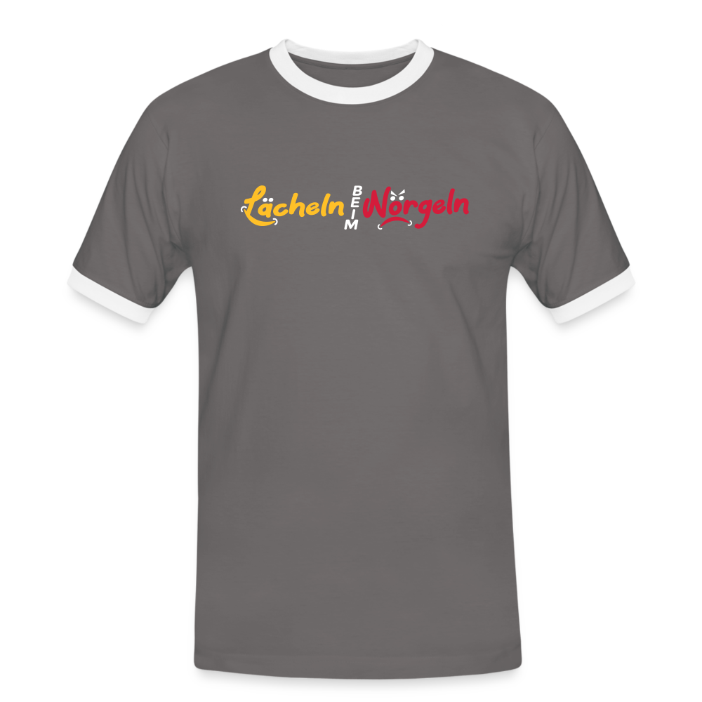 Lächeln beim Nörgeln - Männer Ringer T-Shirt - Dunkelgrau/Weiß