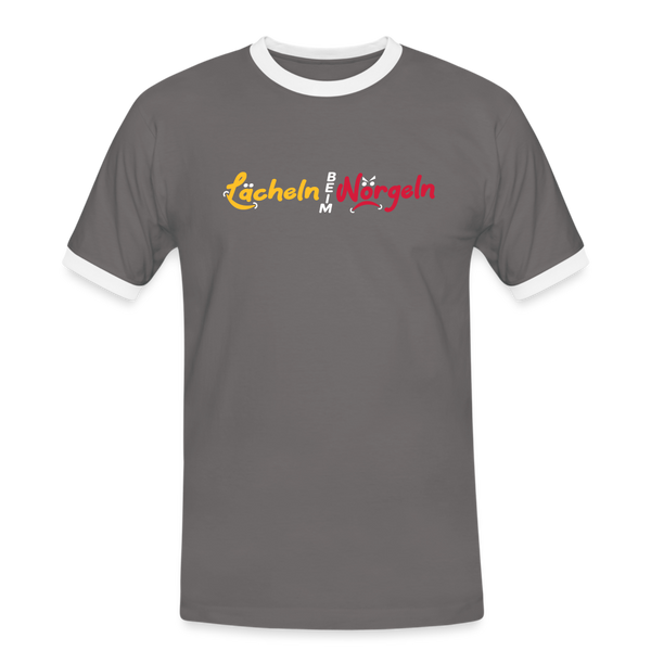 Lächeln beim Nörgeln - Männer Ringer T-Shirt - Dunkelgrau/Weiß