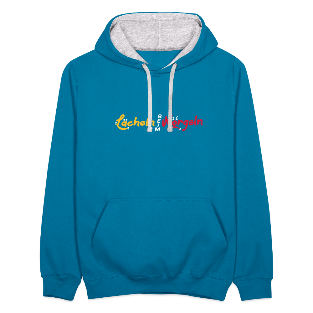 Lächeln beim Nörgeln - Kontrast Hoodie - Pfauenblau/Grau meliert