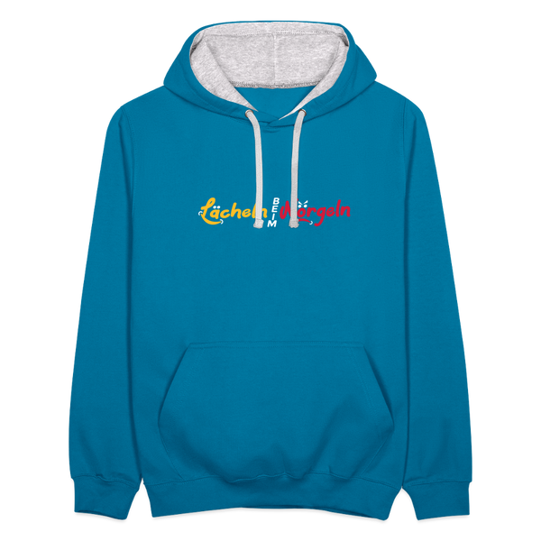 Lächeln beim Nörgeln - Kontrast Hoodie - Pfauenblau/Grau meliert