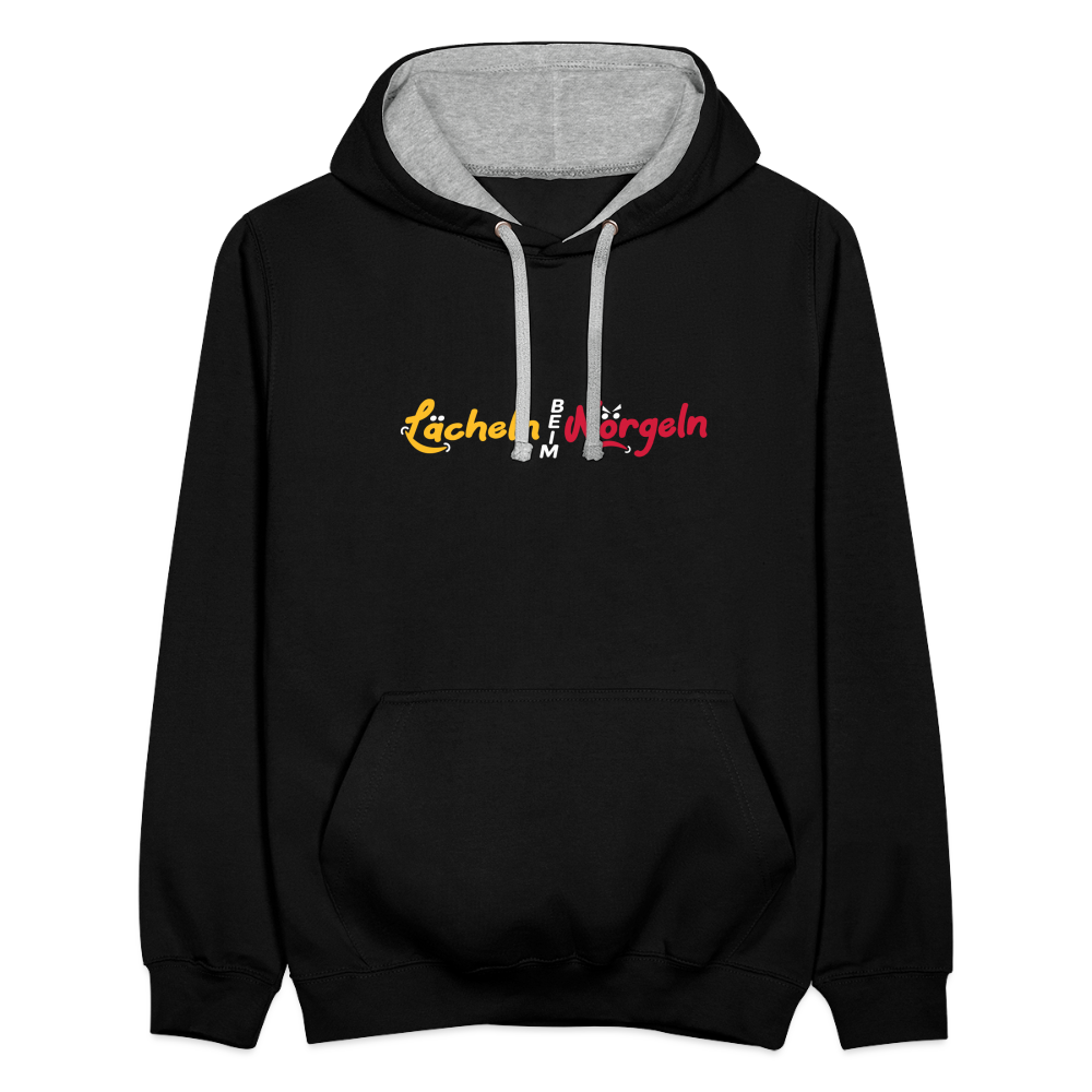 Lächeln beim Nörgeln - Kontrast Hoodie - Schwarz/Grau meliert