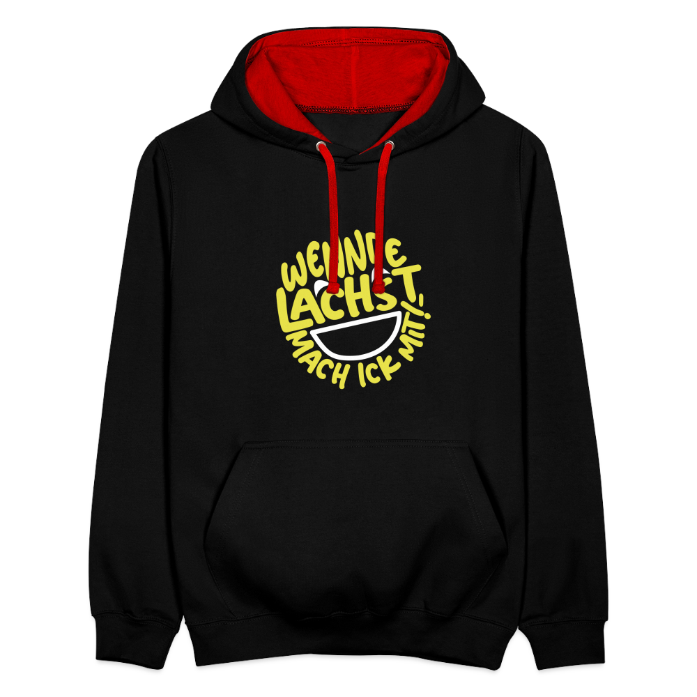 Wennde lachst, mach ick mit! - Kontrast Hoodie - Schwarz/Rot