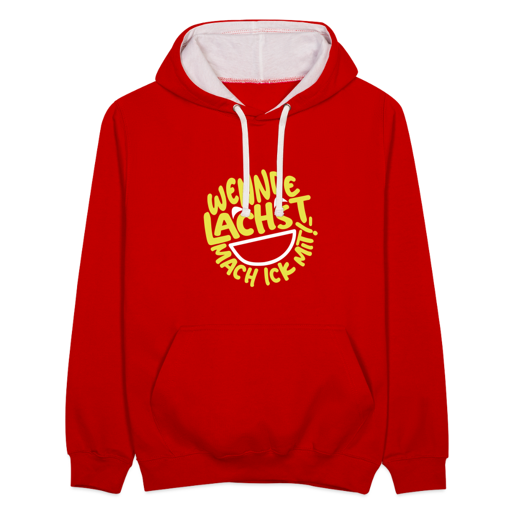 Wennde lachst, mach ick mit! - Kontrast Hoodie - Rot/Weiß