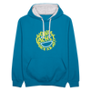 Wennde lachst, mach ick mit! - Kontrast Hoodie - Pfauenblau/Grau meliert