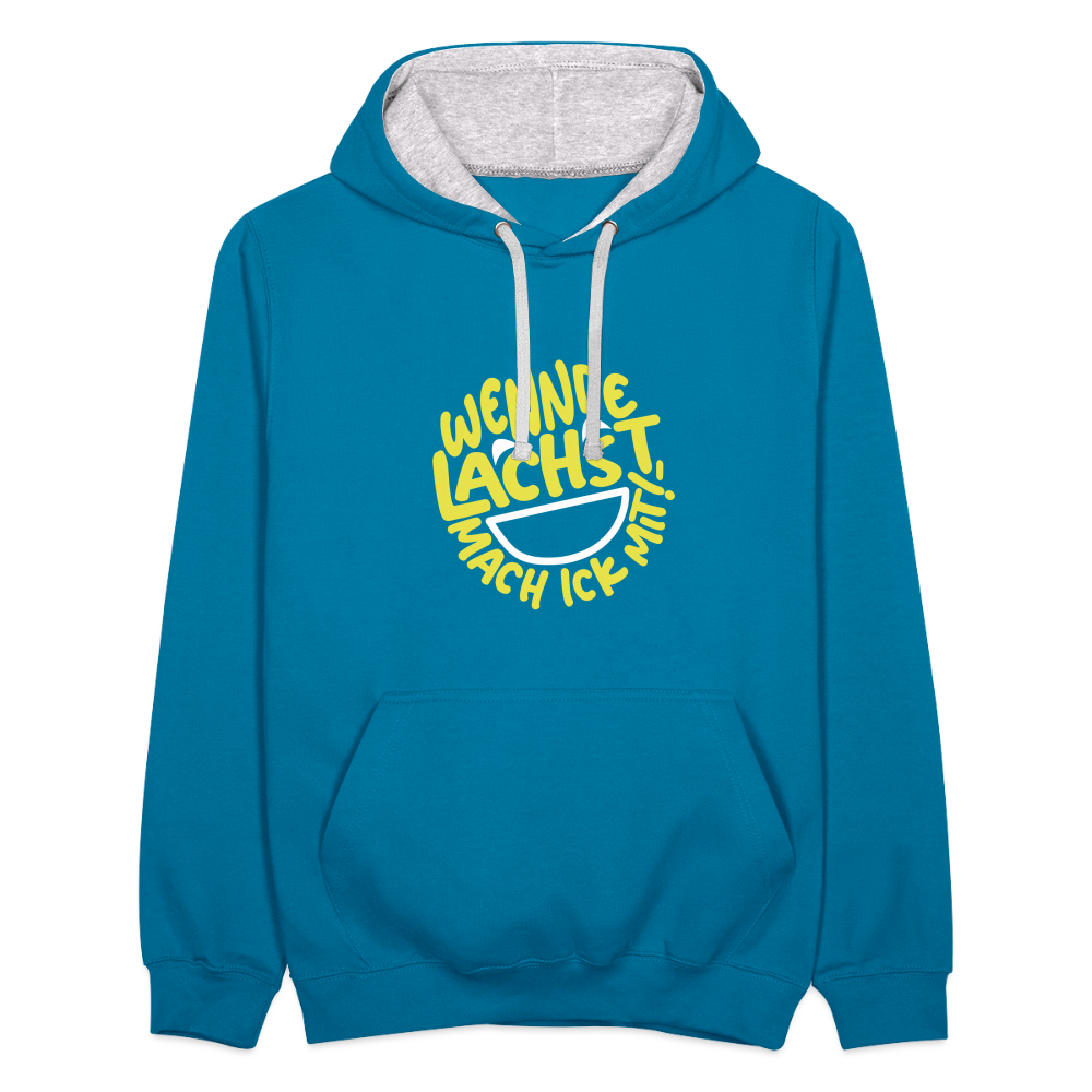 Wennde lachst, mach ick mit! - Kontrast Hoodie - Pfauenblau/Grau meliert