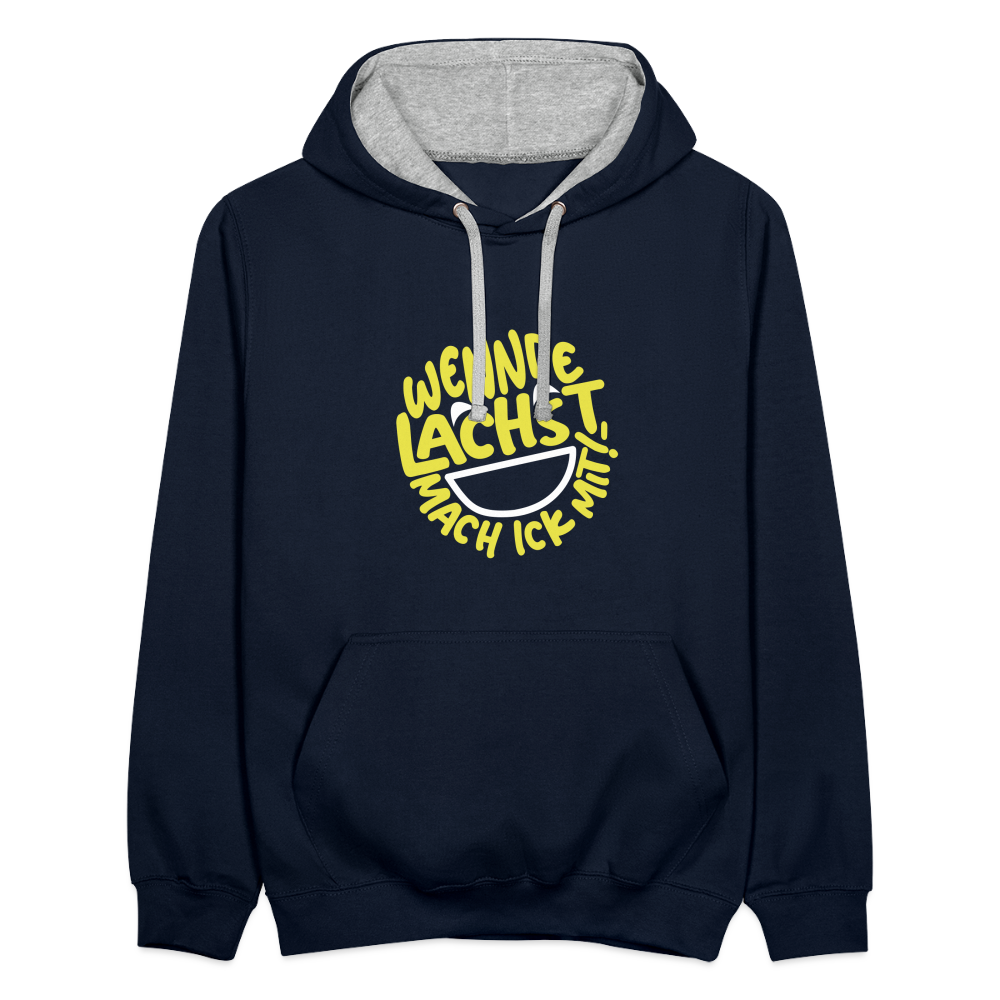 Wennde lachst, mach ick mit! - Kontrast Hoodie - Navy/Grau meliert