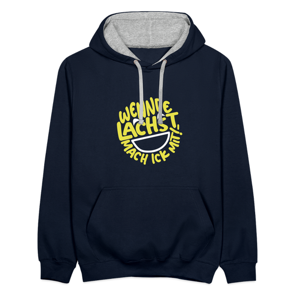 Wennde lachst, mach ick mit! - Kontrast Hoodie - Navy/Grau meliert