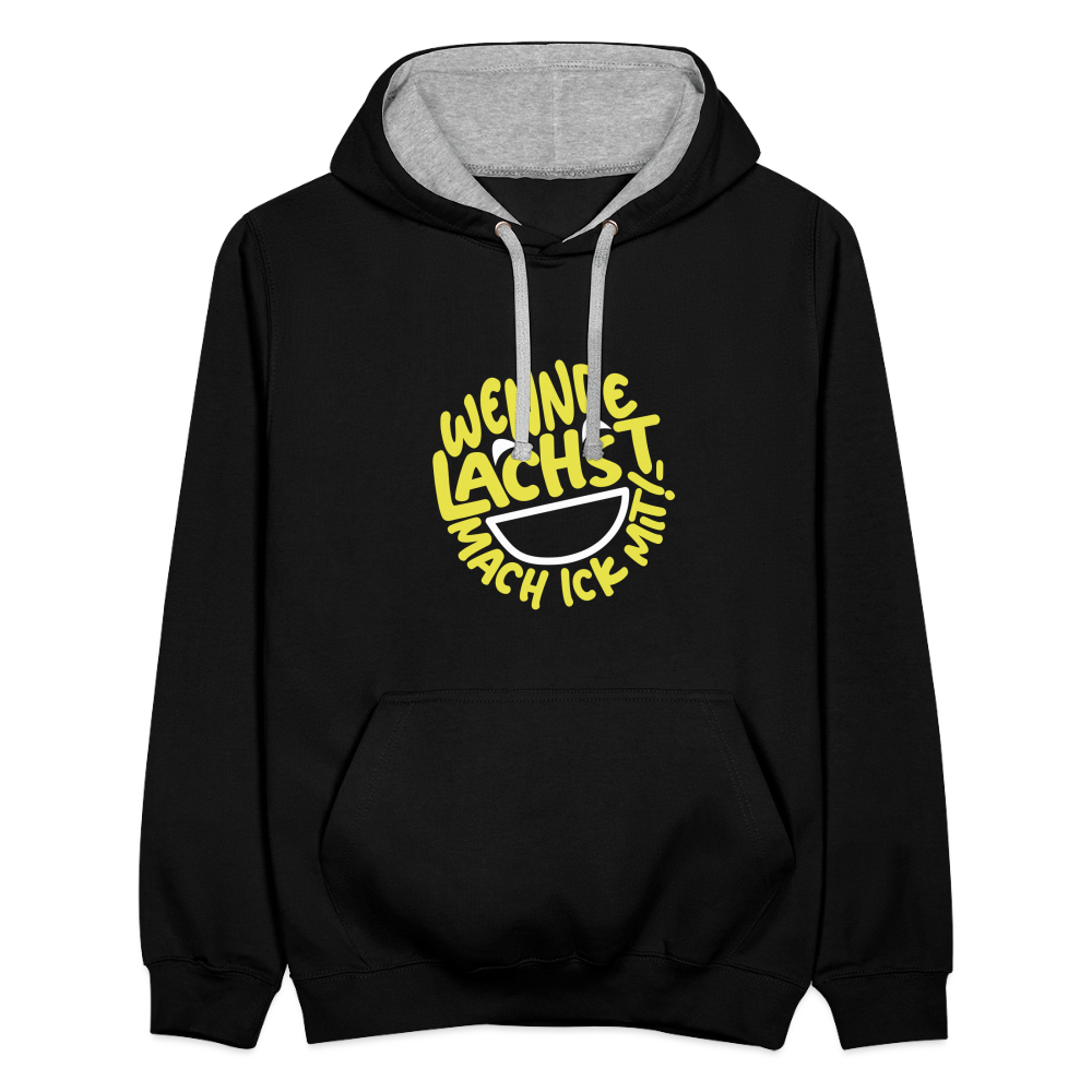 Wennde lachst, mach ick mit! - Kontrast Hoodie - Schwarz/Grau meliert