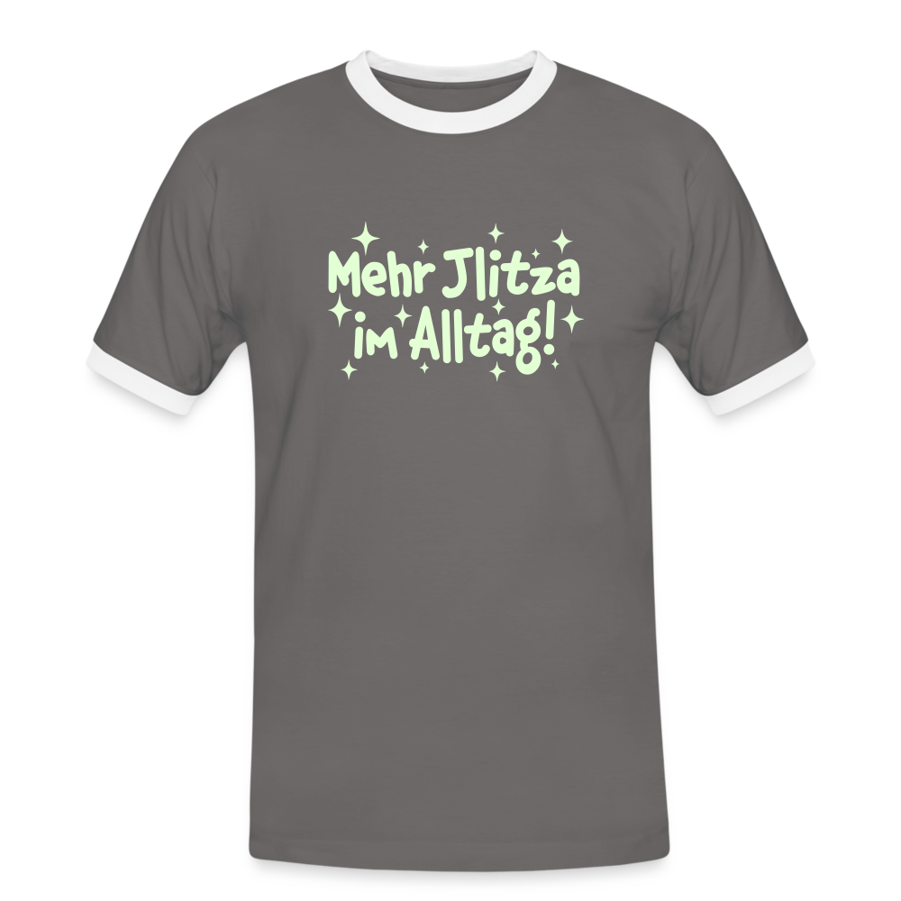Mehr Jlitzer im Alltag! - Männer Ringer T-Shirt - Dunkelgrau/Weiß