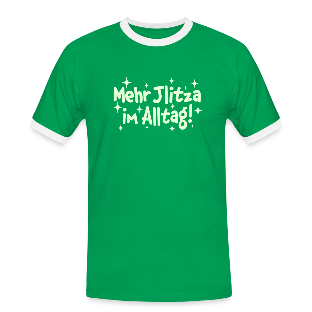 Mehr Jlitzer im Alltag! - Männer Ringer T-Shirt - Kelly Green/Weiß