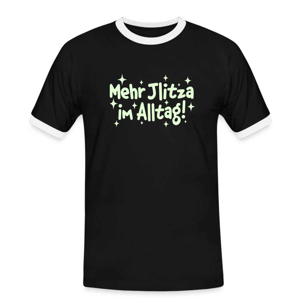 Mehr Jlitzer im Alltag! - Männer Ringer T-Shirt - Schwarz/Weiß